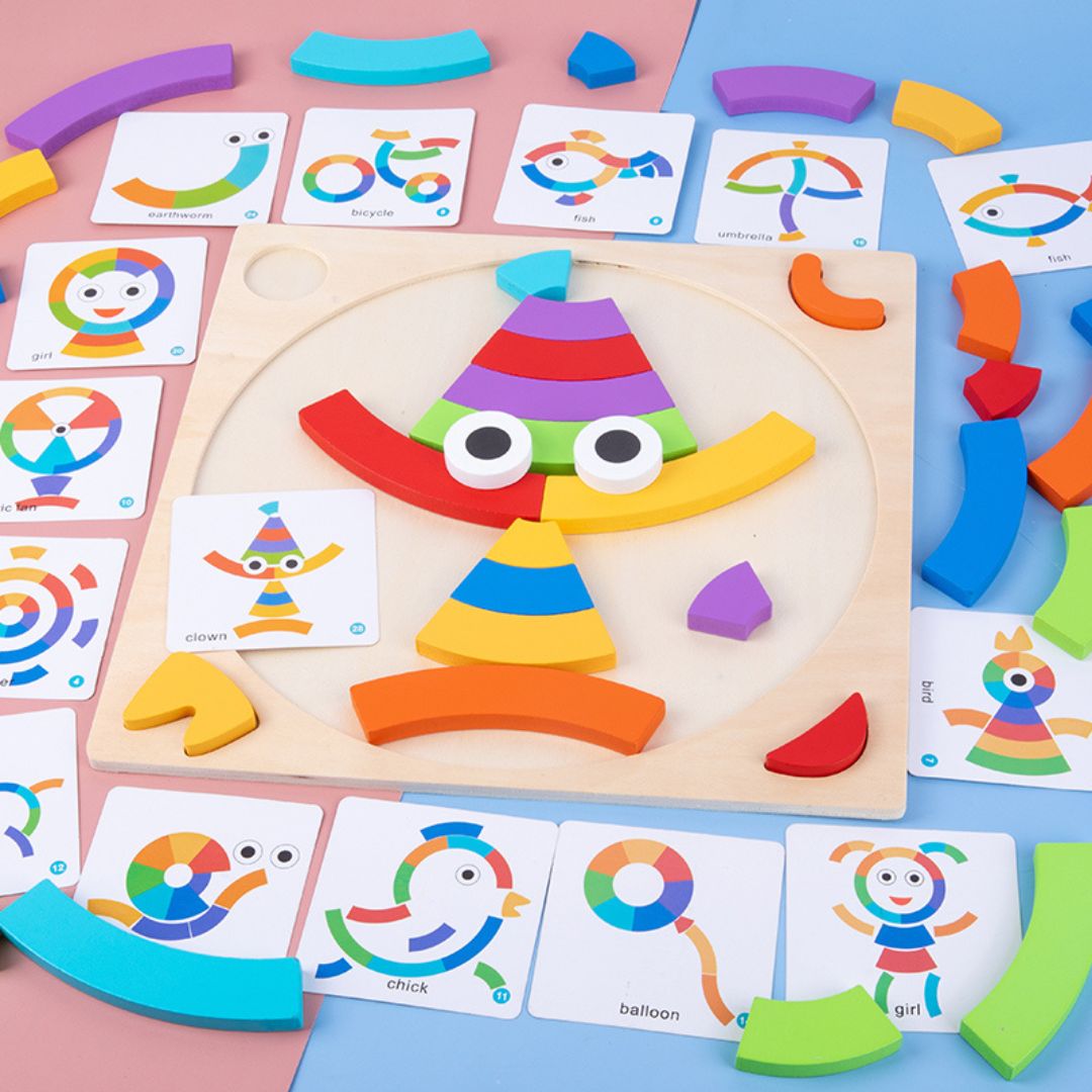 Puzzle curcubeu din lemn, tip Montessori