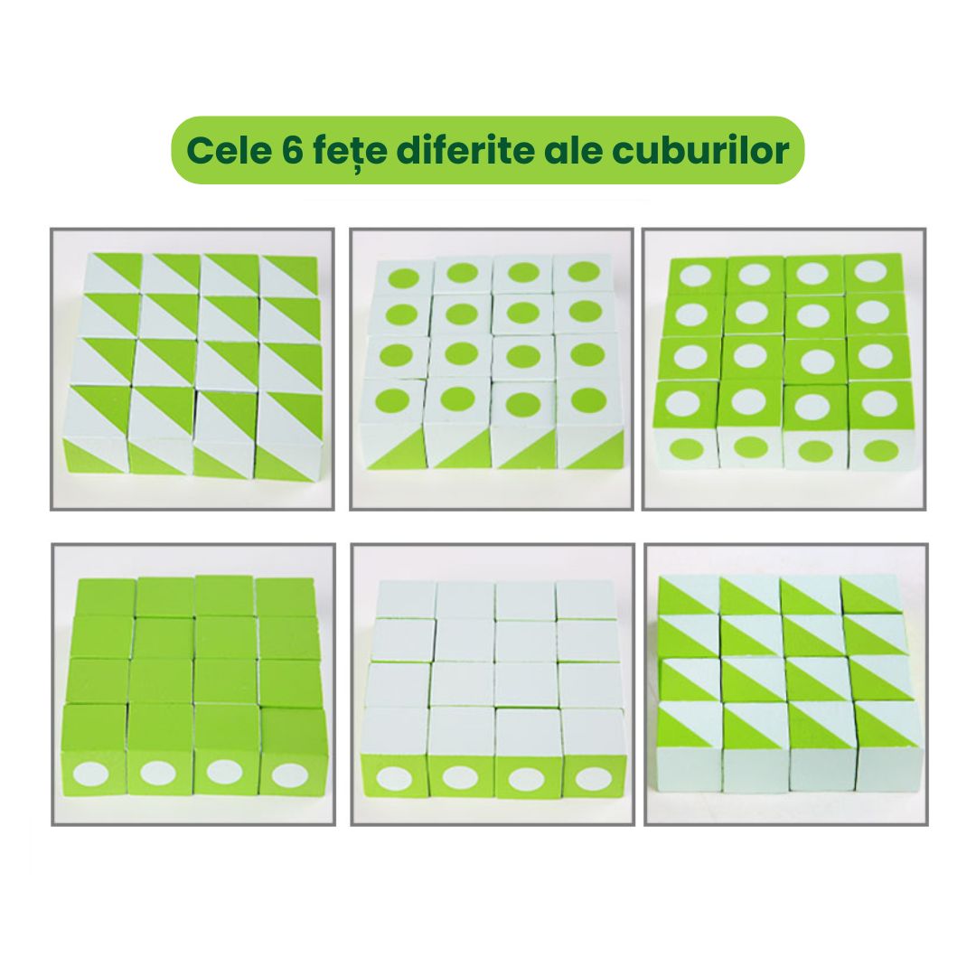 Puzzle geometric 3D cu carduri și cuburi