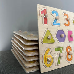 Puzzle incastru din lemn - Cifre și Forme geometrice, 2 ani+