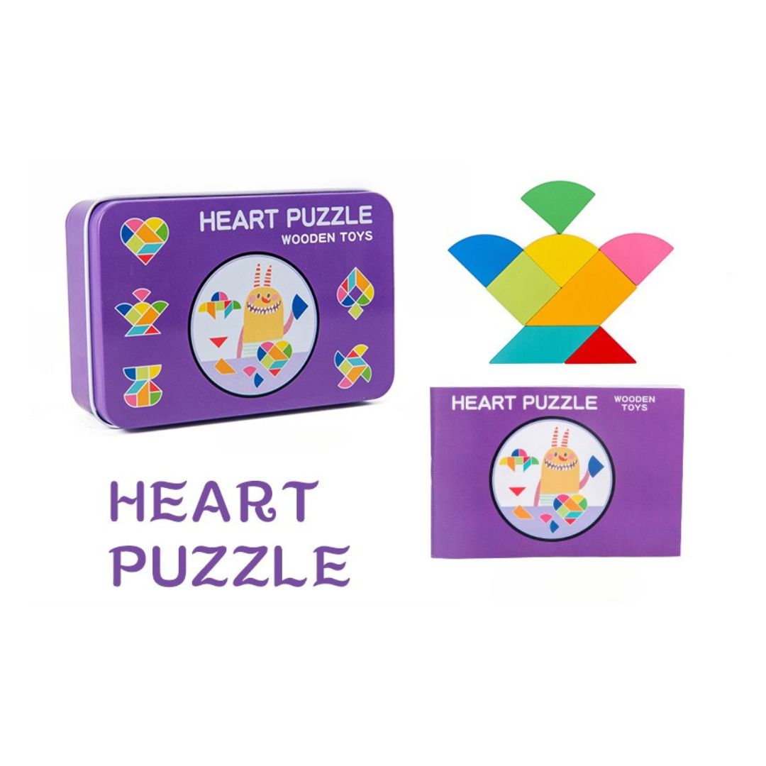 Tangram din Lemn cu 7 piese, 3 tematici