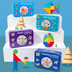 Tangram din Lemn cu 7 piese, 3 tematici