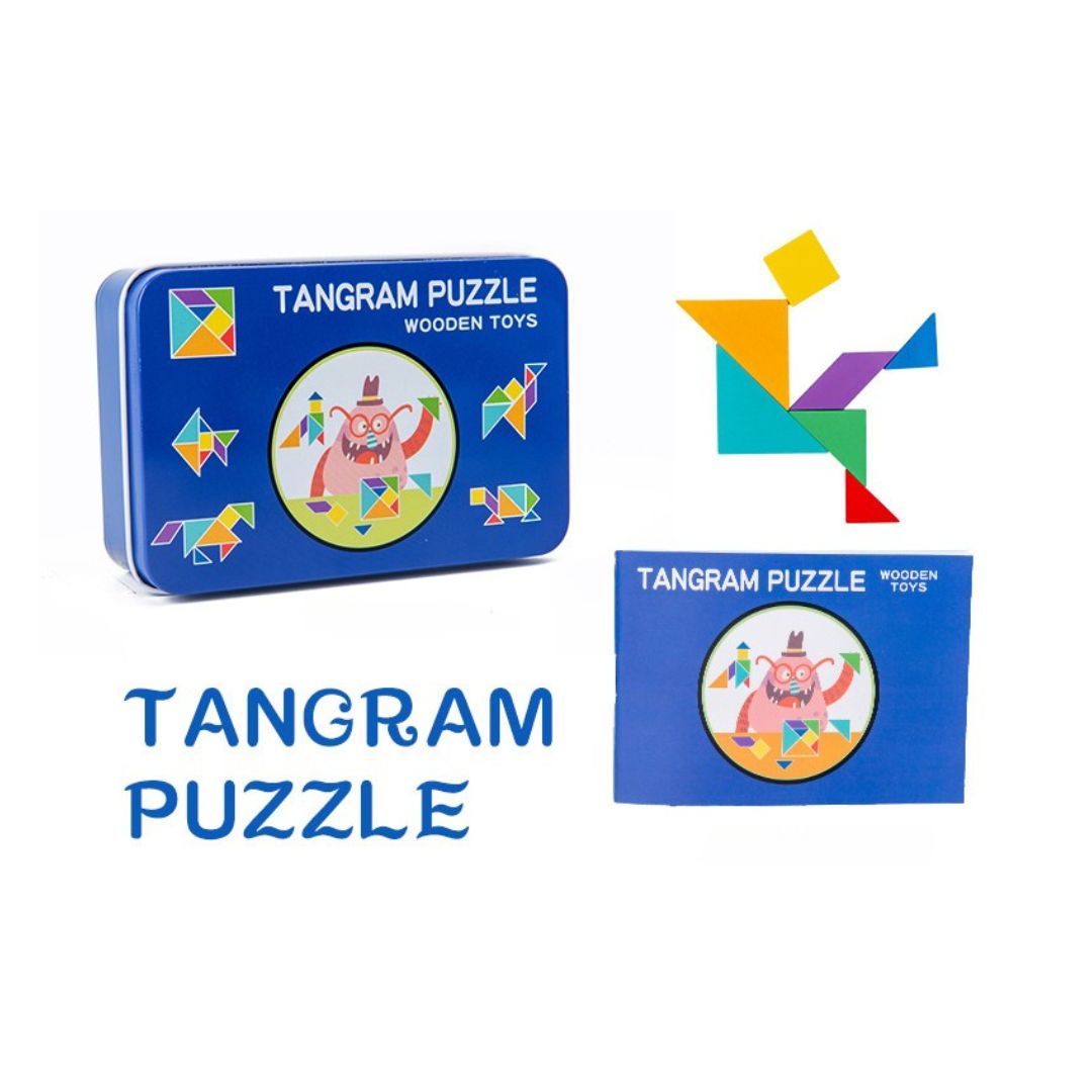 Tangram din Lemn cu 7 piese, 3 tematici