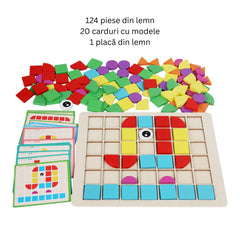 Puzzle mozaic din lemn, 124 piese și 20 carduri