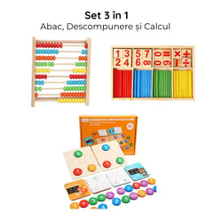 Set 3 în 1 Matematica Fără Frică - Abac, Descompunere și Calcul din Lemn