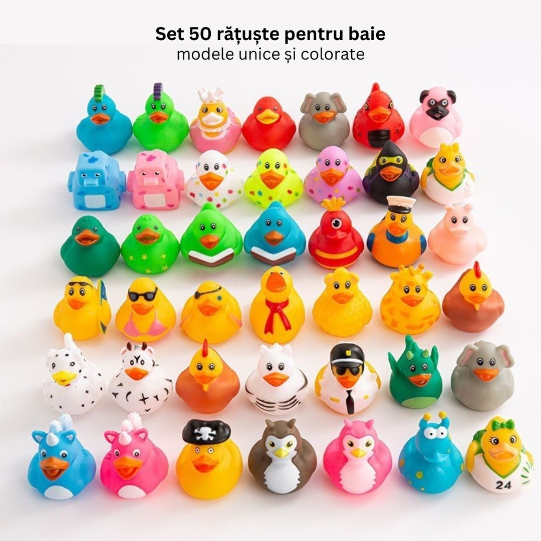 Set 50 Rățuște de Baie Multicolore, Jucării de Baie cu Modele Unice
