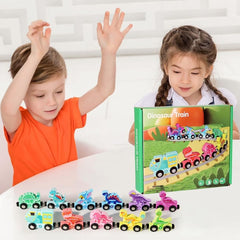 Trenuleț Magnetic din Lemn cu Dinozauri și Numere, 11 Piese